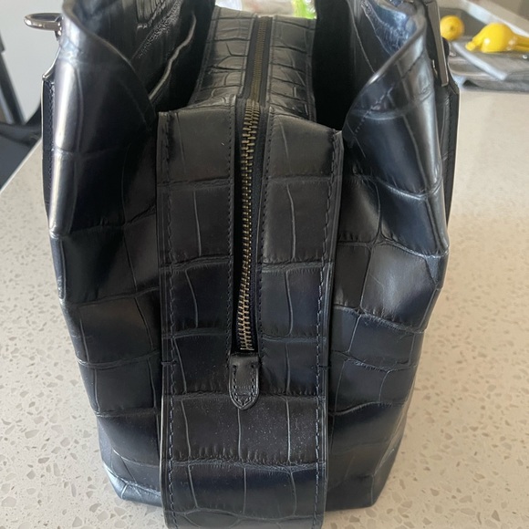 Coach - Navy Leather Croc Embossed Brooklyn Carryall Handbag - Picture 3 of 15